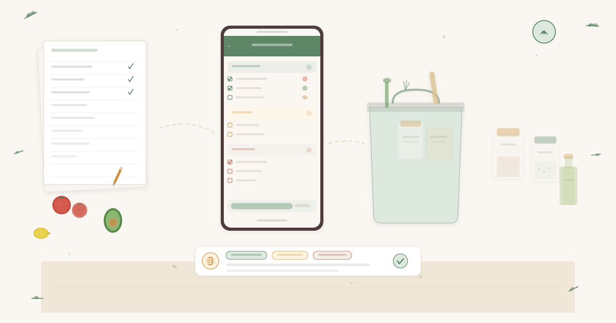 Een overzichtelijke boodschappenlijst naast verse ingrediënten op een aanrecht
